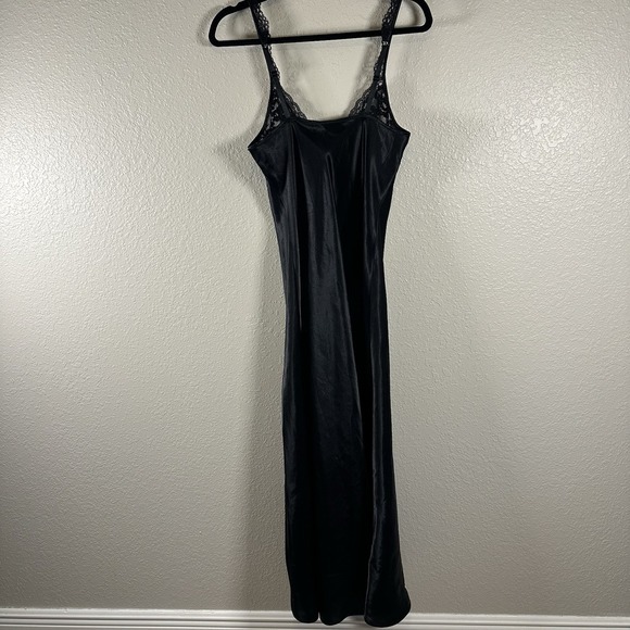 VTG Victoria Secret Satin Dress Womens Small Black Maxi Slip Dress Y2K Lace Trim - Picture 3 of 10